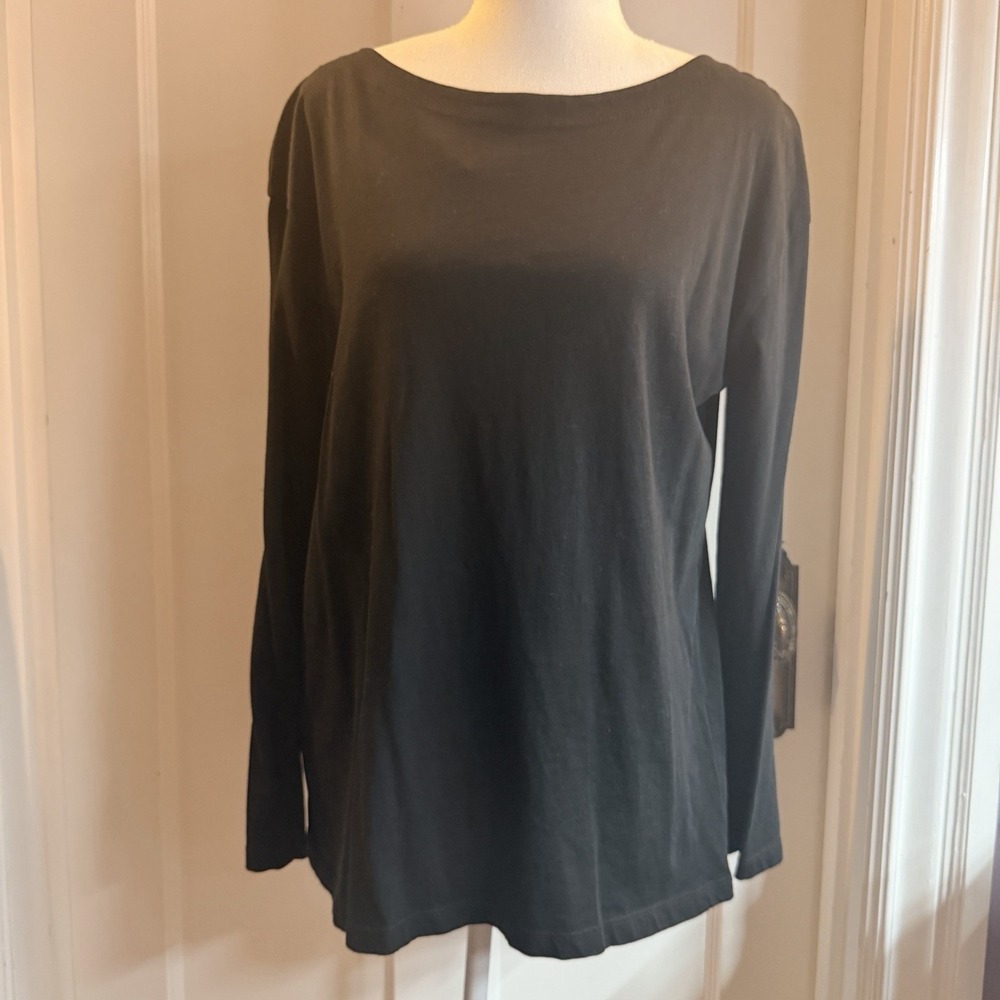 Zara Women's Boat Neck Long Sleeve Black Cotton‎ Top Size M